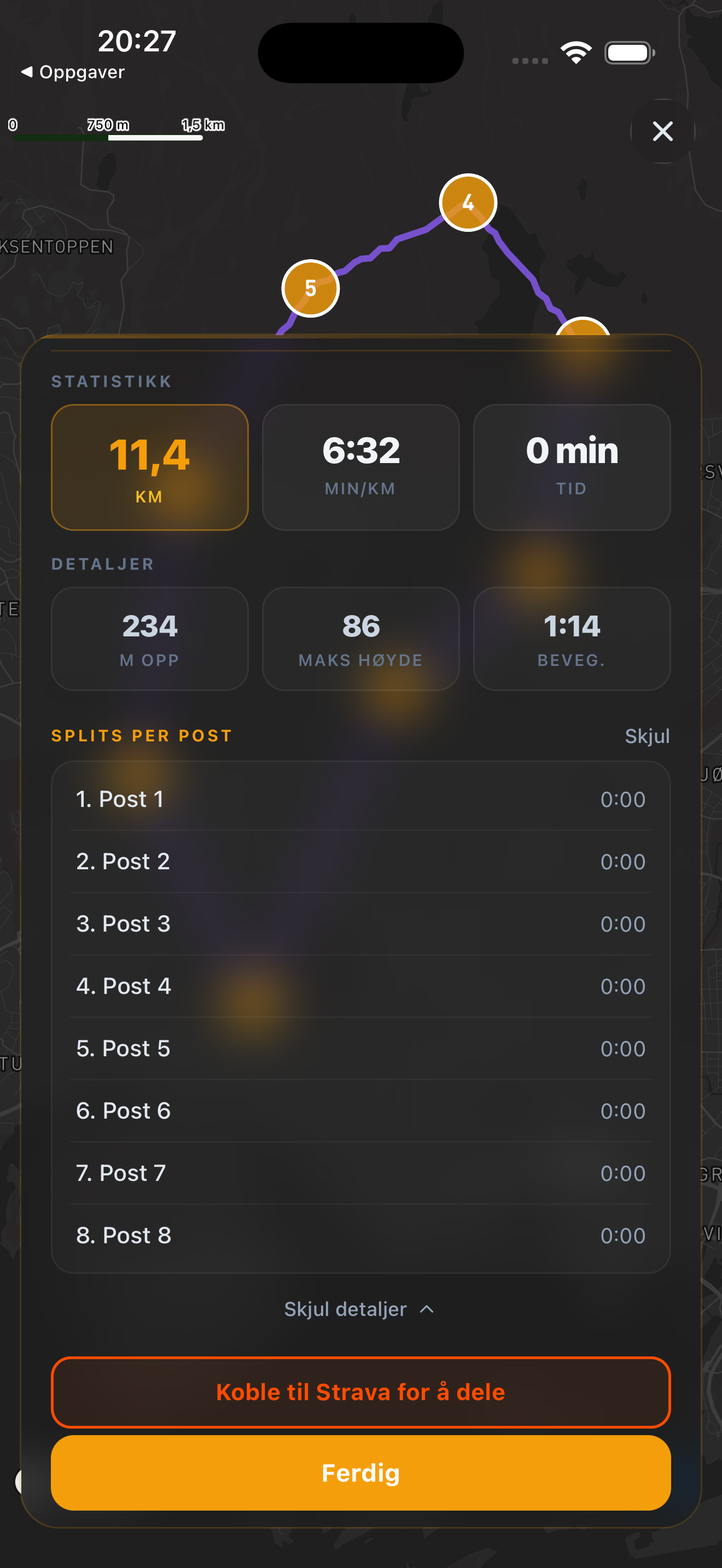 Profil — historikk og Strava-tilkobling.
